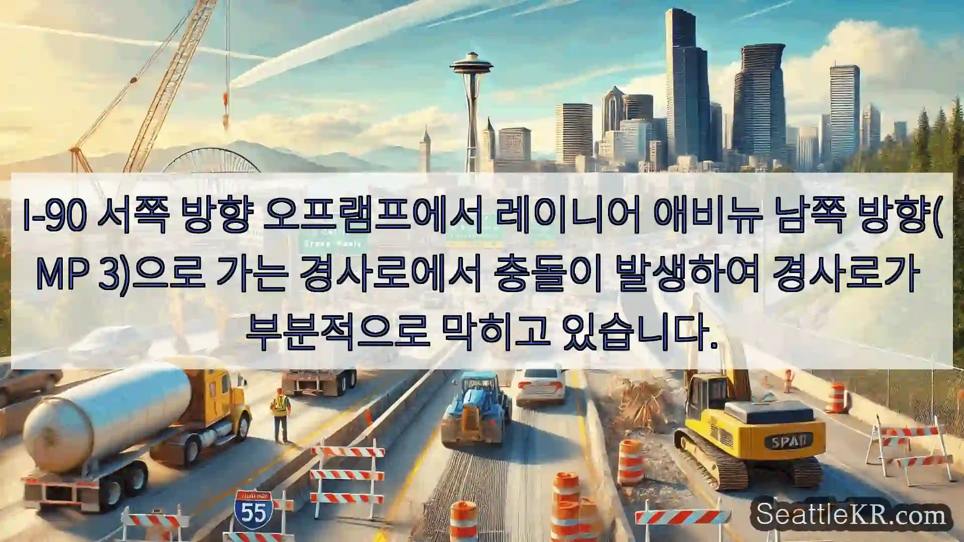 I-90 서쪽 방향 오프램프에서 레이니어 애비뉴 남쪽 방향(MP 3)으로 가는 경사로에서