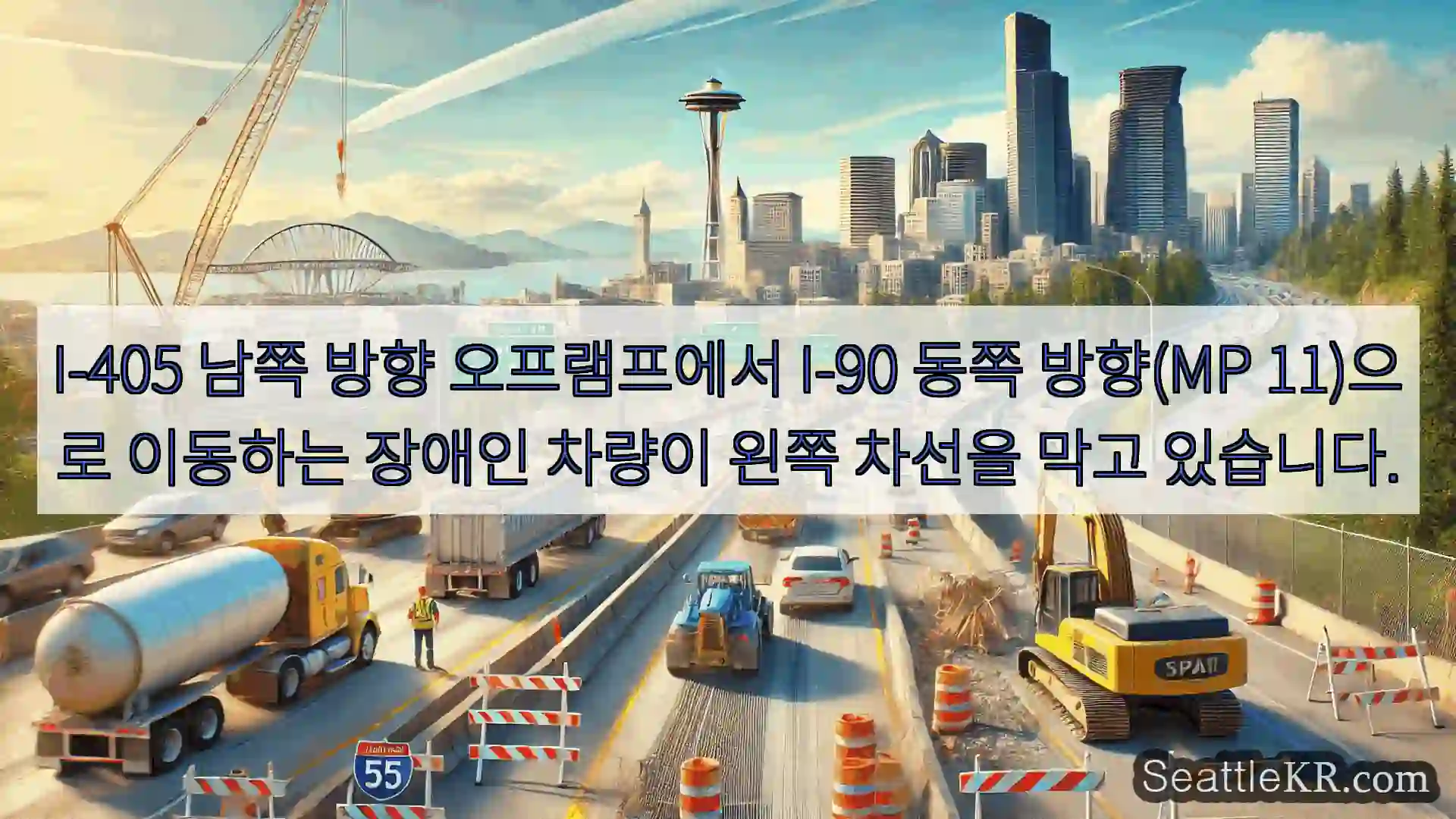 I-405 남쪽 방향 오프램프에서 I-90 동쪽 방향(MP 11)으로 이동하는 장애인