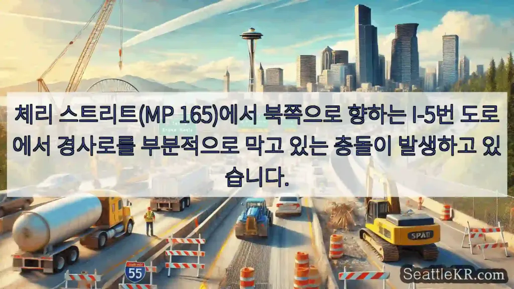 체리 스트리트(MP 165)에서 북쪽으로 향하는 I-5번 도로에서 경사로를 부분적으로