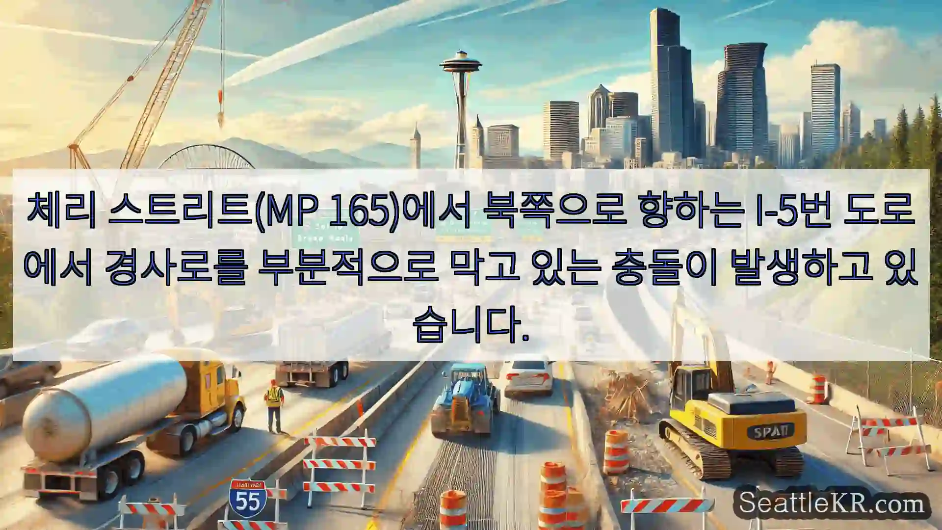 체리 스트리트(MP 165)에서 북쪽으로 향하는 I-5번 도로에서 경사로를 부분적으로