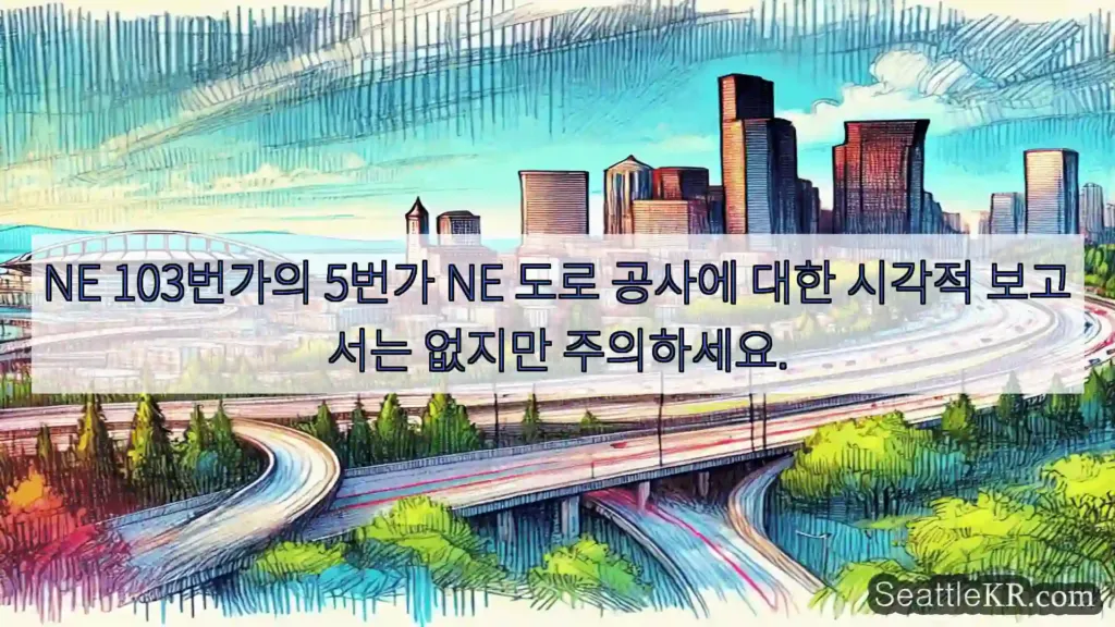 NE 103번가의 5번가 NE 도로 공사에 대한 시각적 보고서는 없지만 주의하세요.
