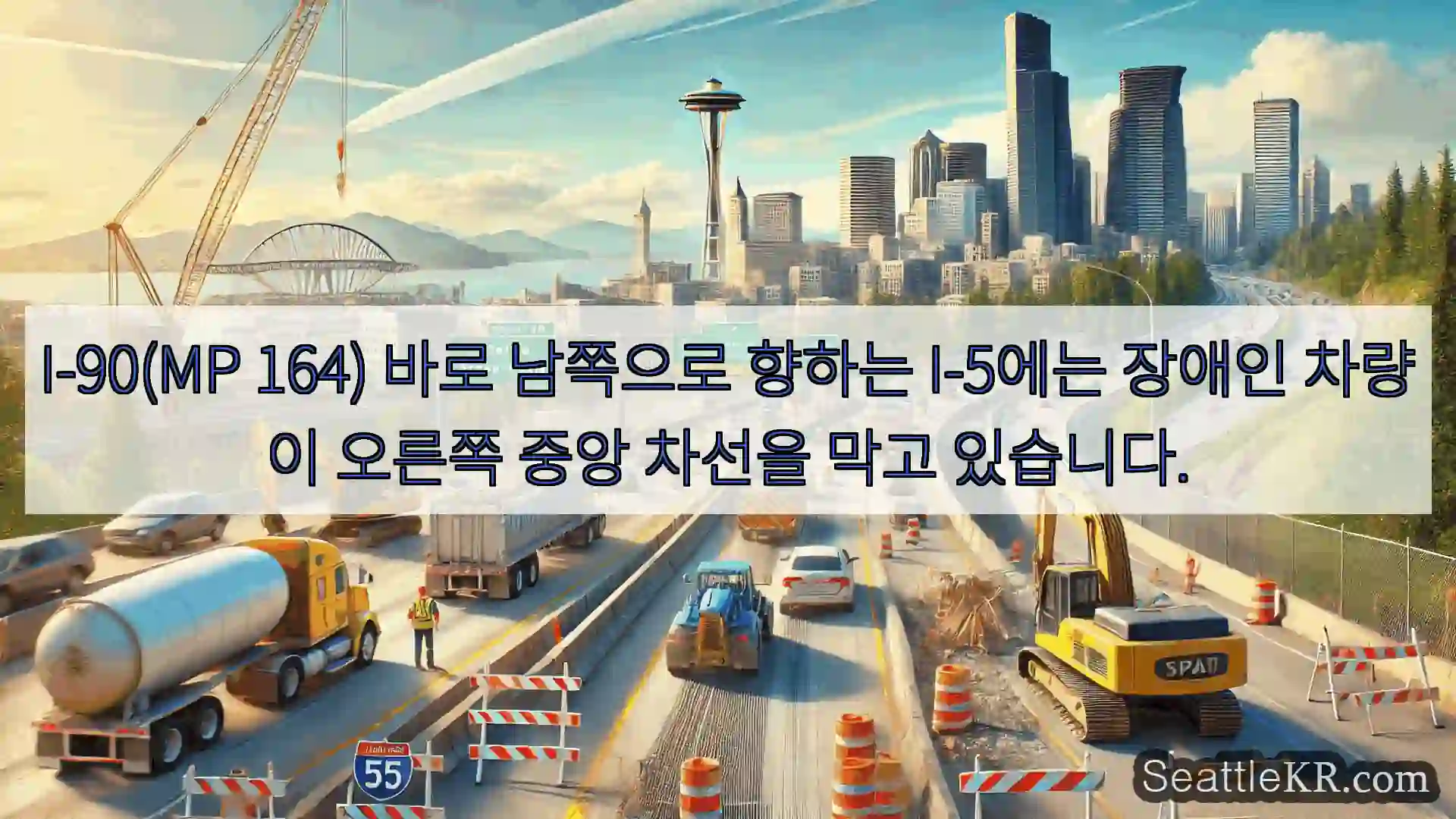 I-90(MP 164) 바로 남쪽으로 향하는 I-5에는 장애인 차량이 오른쪽 중앙 차선을