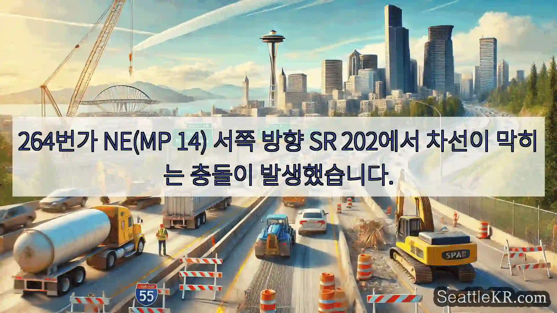 264번가 NE(MP 14) 서쪽 방향 SR 202에서 차선이 막히는 충돌이 발생했습니다.