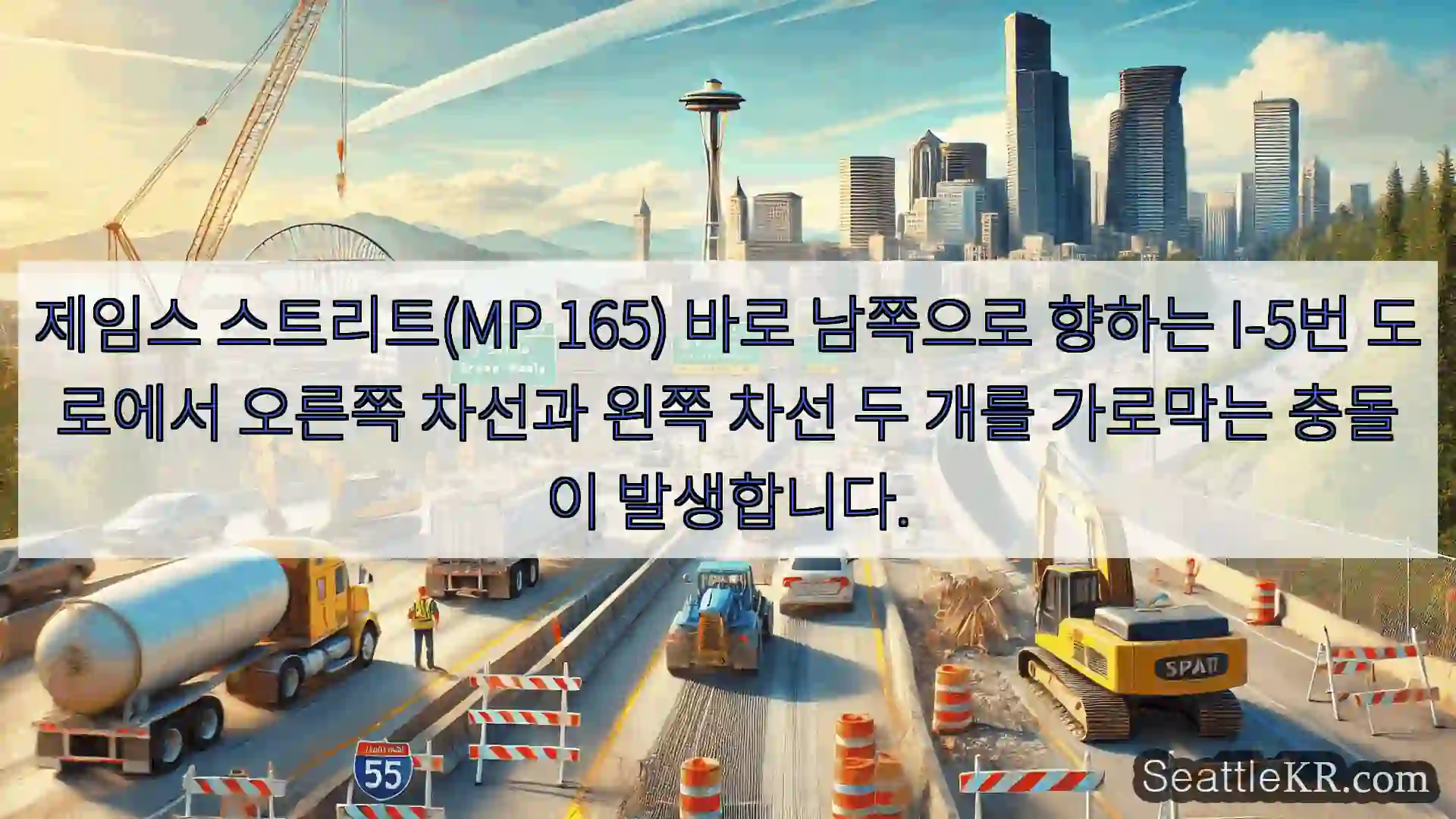 제임스 스트리트(MP 165) 바로 남쪽으로 향하는 I-5번 도로에서 오른쪽 차선과 왼쪽