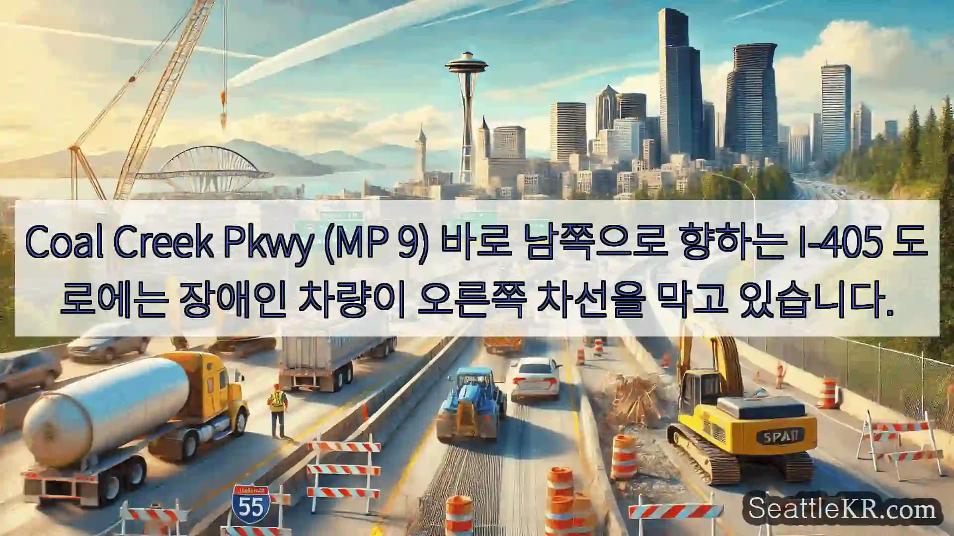 Coal Creek Pkwy (MP 9) 바로 남쪽으로 향하는 I-405 도로에는 장애인