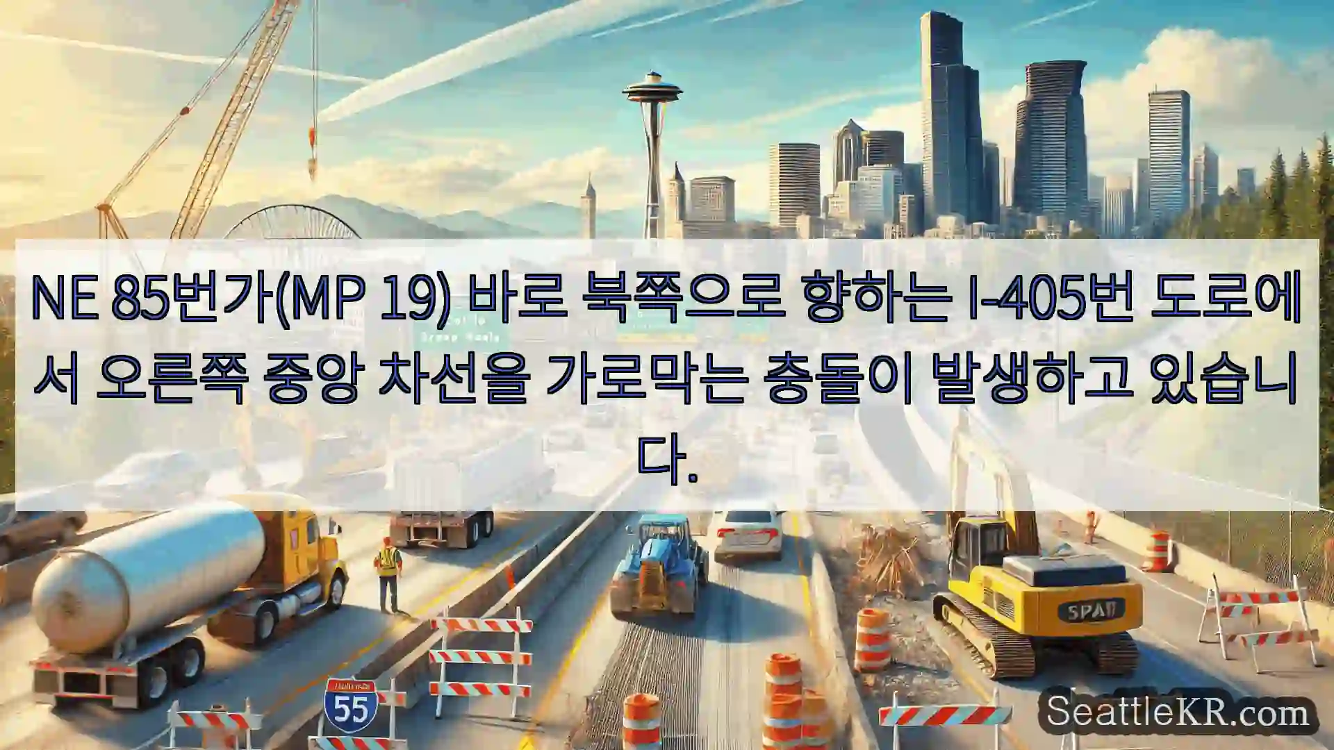 NE 85번가(MP 19) 바로 북쪽으로 향하는 I-405번 도로에서 오른쪽 중앙 차선을