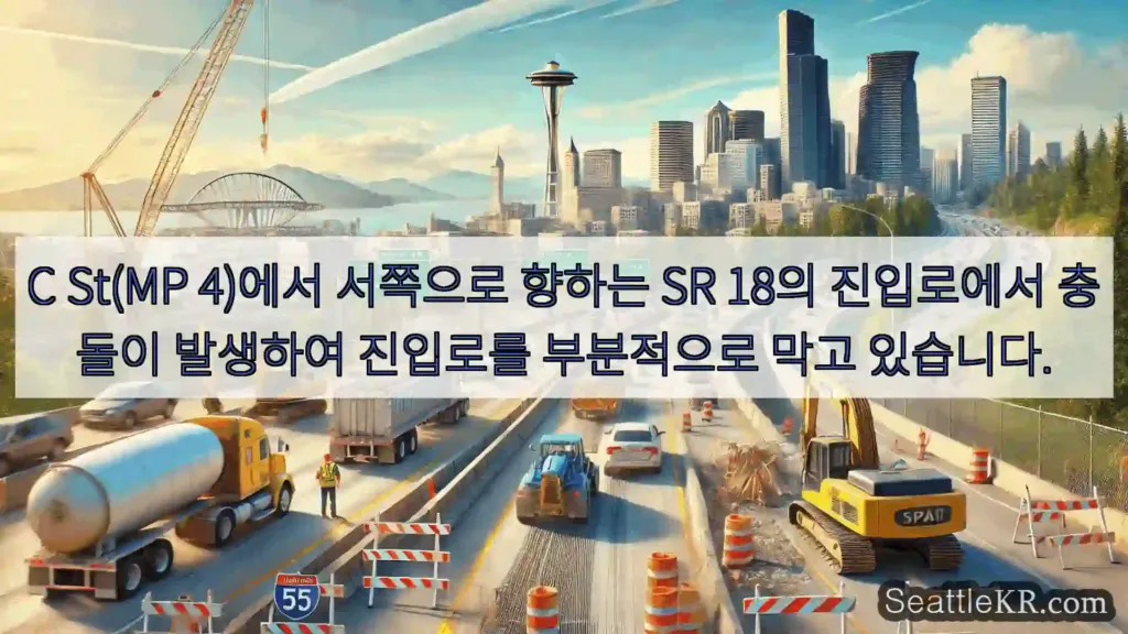 C St(MP 4)에서 서쪽으로 향하는 SR 18의 진입로에서 충돌이 발생하여 진입로를