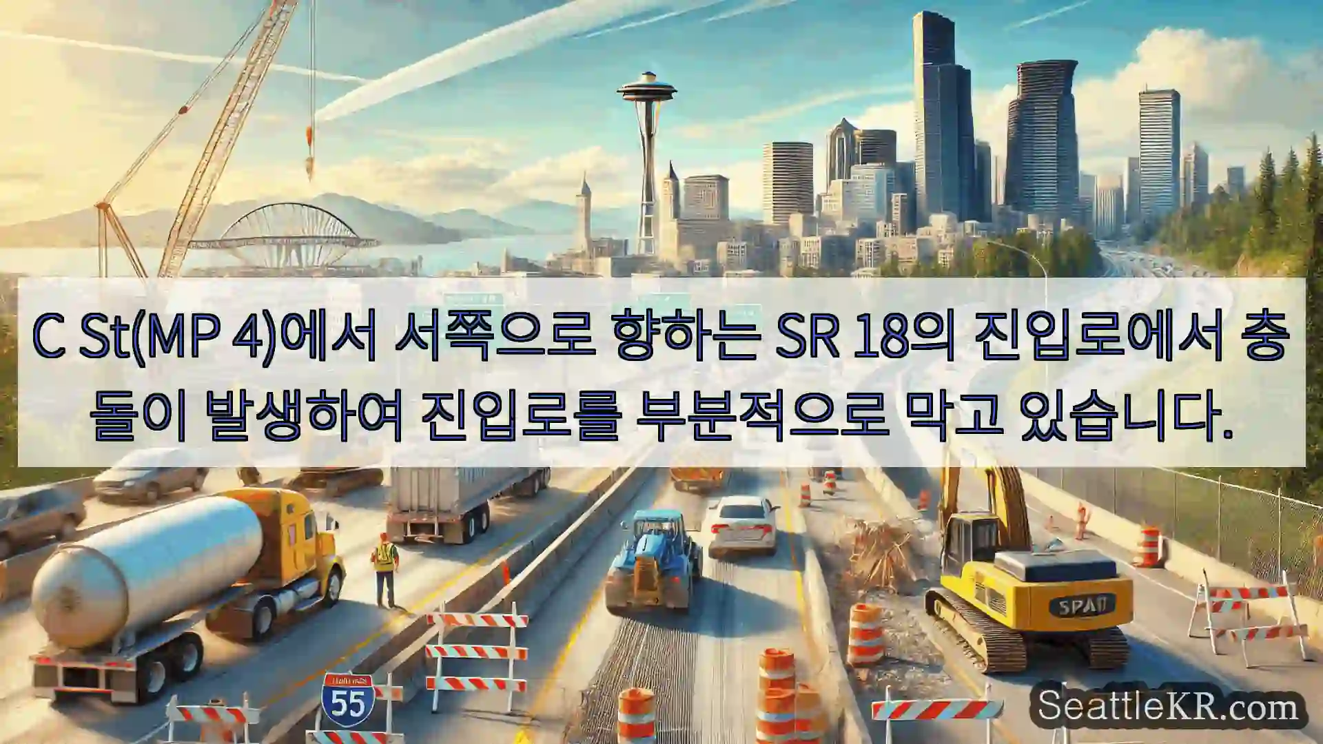 C St(MP 4)에서 서쪽으로 향하는 SR 18의 진입로에서 충돌이 발생하여 진입로를
