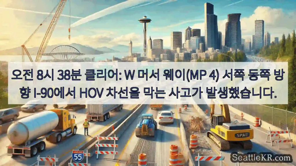 오전 8시 38분 클리어: W 머서 웨이(MP 4) 서쪽 동쪽 방향 I-90에서 HOV