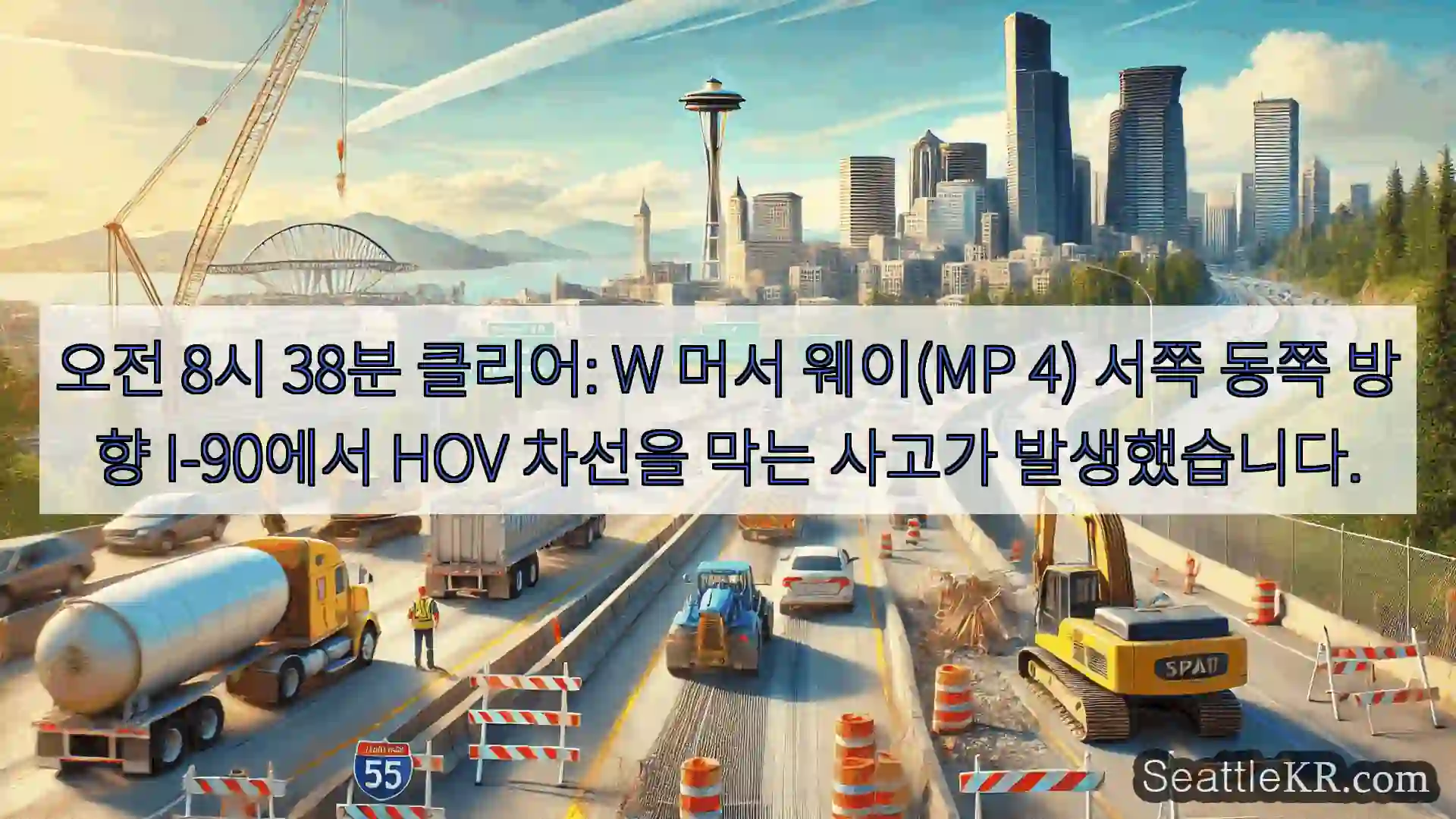 오전 8시 38분 클리어: W 머서 웨이(MP 4) 서쪽 동쪽 방향 I-90에서 HOV