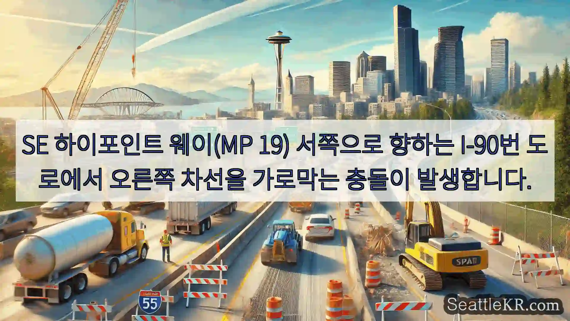 SE 하이포인트 웨이(MP 19) 서쪽으로 향하는 I-90번 도로에서 오른쪽 차선을