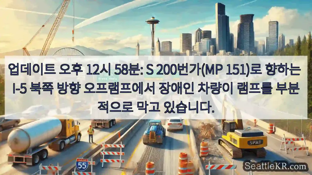 업데이트 오후 12시 58분: S 200번가(MP 151)로 향하는 I-5 북쪽 방향