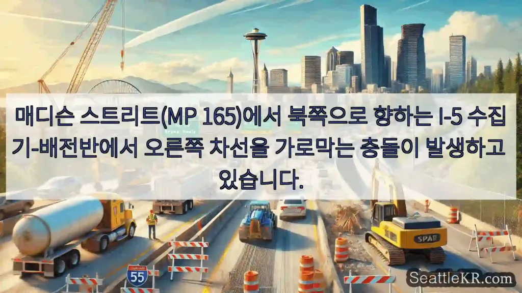 매디슨 스트리트(MP 165)에서 북쪽으로 향하는 I-5 수집기-배전반에서 오른쪽 차선을