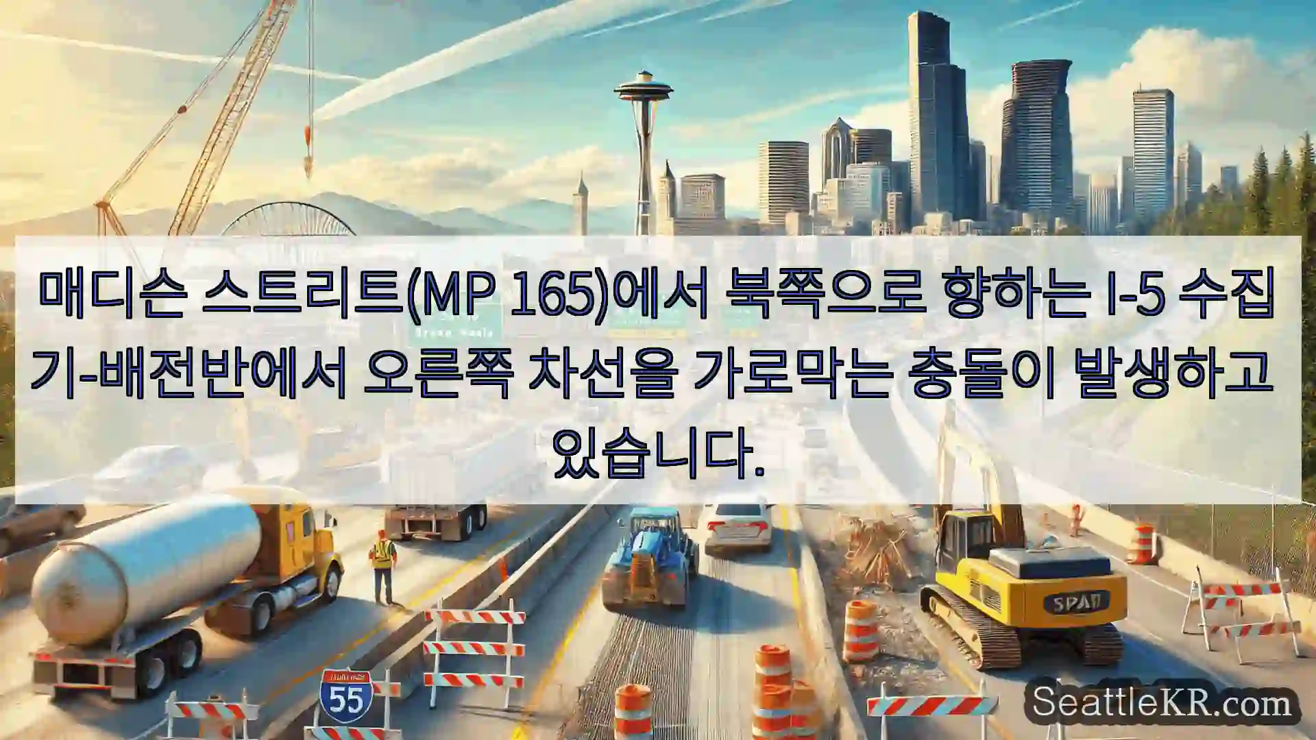 매디슨 스트리트(MP 165)에서 북쪽으로 향하는 I-5 수집기-배전반에서 오른쪽 차선을