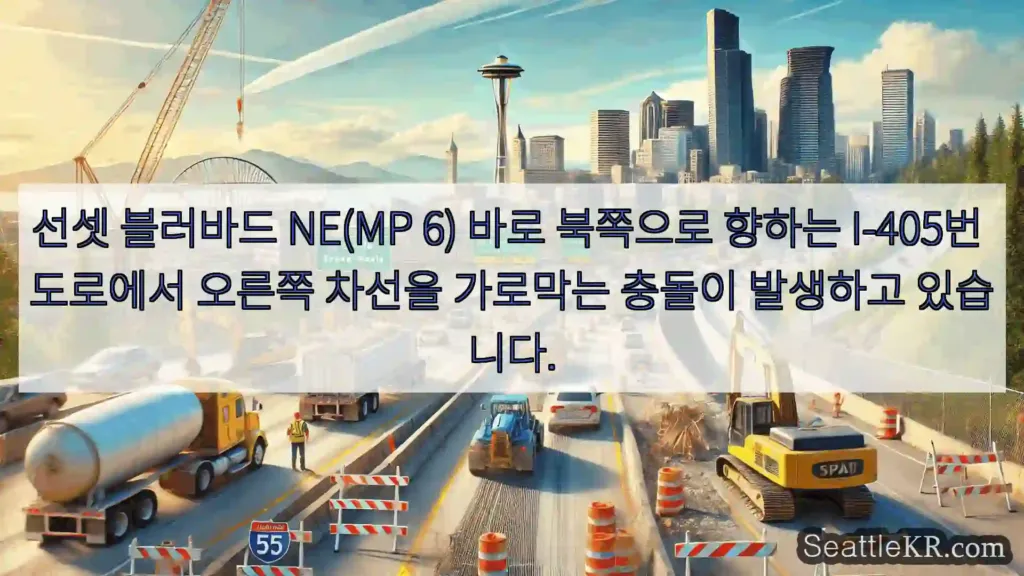 선셋 블러바드 NE(MP 6) 바로 북쪽으로 향하는 I-405번 도로에서 오른쪽 차선을