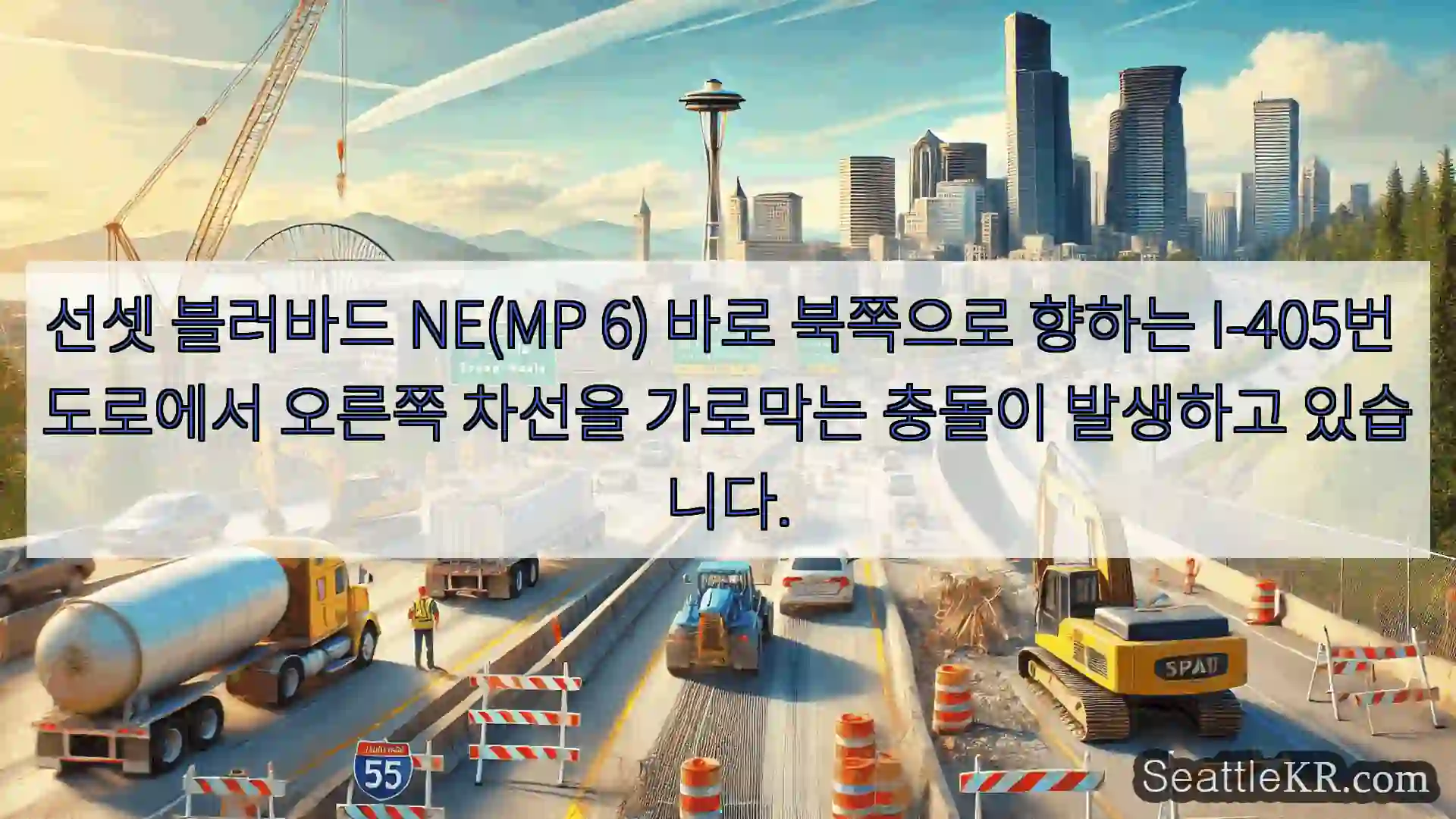 선셋 블러바드 NE(MP 6) 바로 북쪽으로 향하는 I-405번 도로에서 오른쪽 차선을