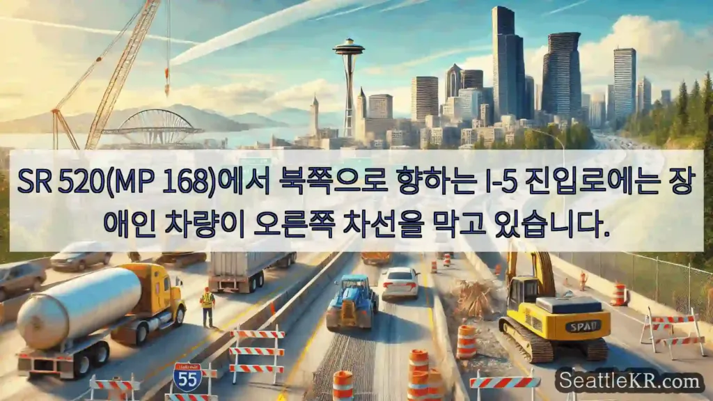 SR 520(MP 168)에서 북쪽으로 향하는 I-5 진입로에는 장애인 차량이 오른쪽