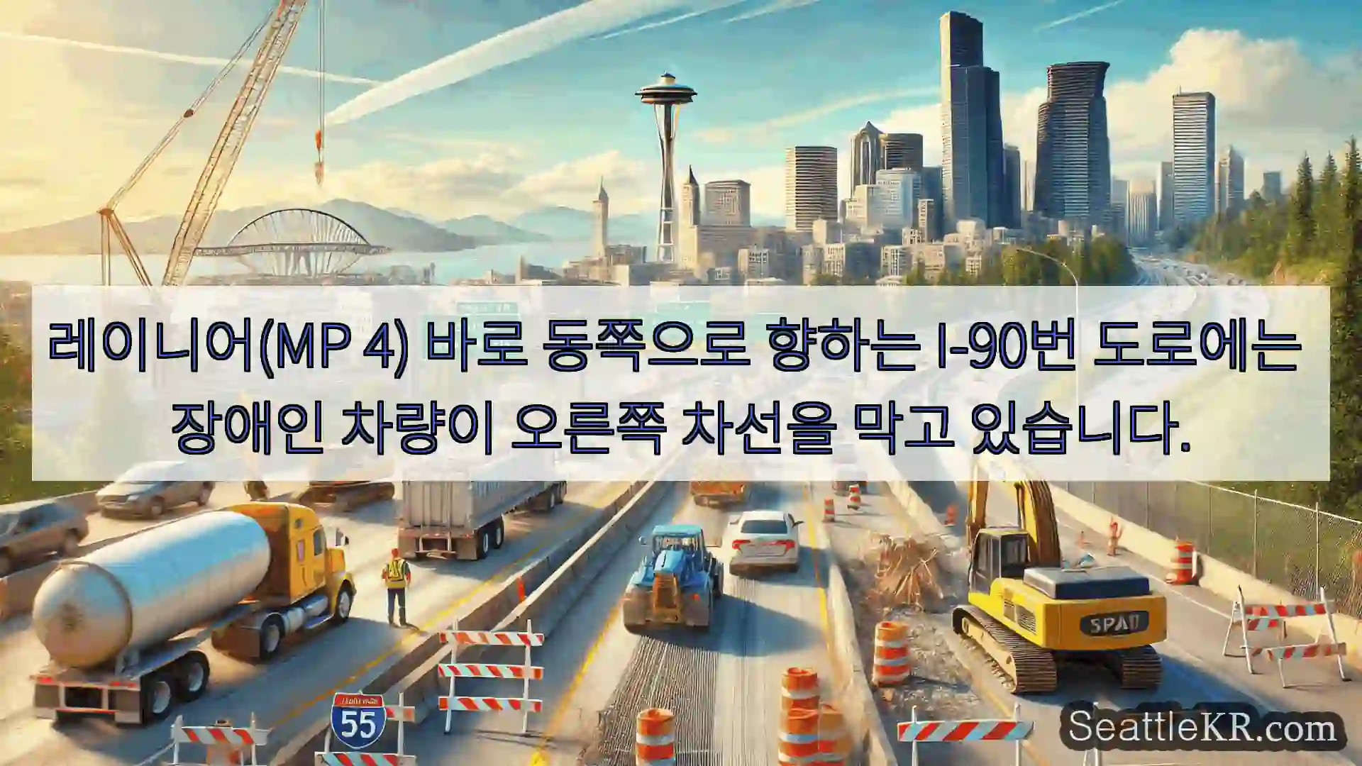 레이니어(MP 4) 바로 동쪽으로 향하는 I-90번 도로에는 장애인 차량이 오른쪽 차선을