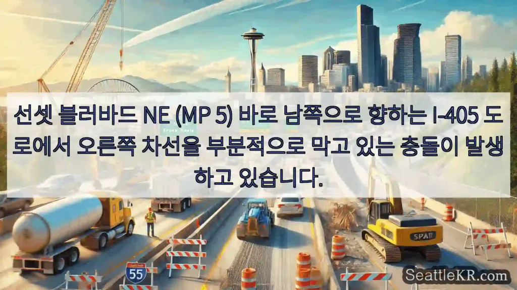 선셋 블러바드 NE (MP 5) 바로 남쪽으로 향하는 I-405 도로에서 오른쪽 차선을
