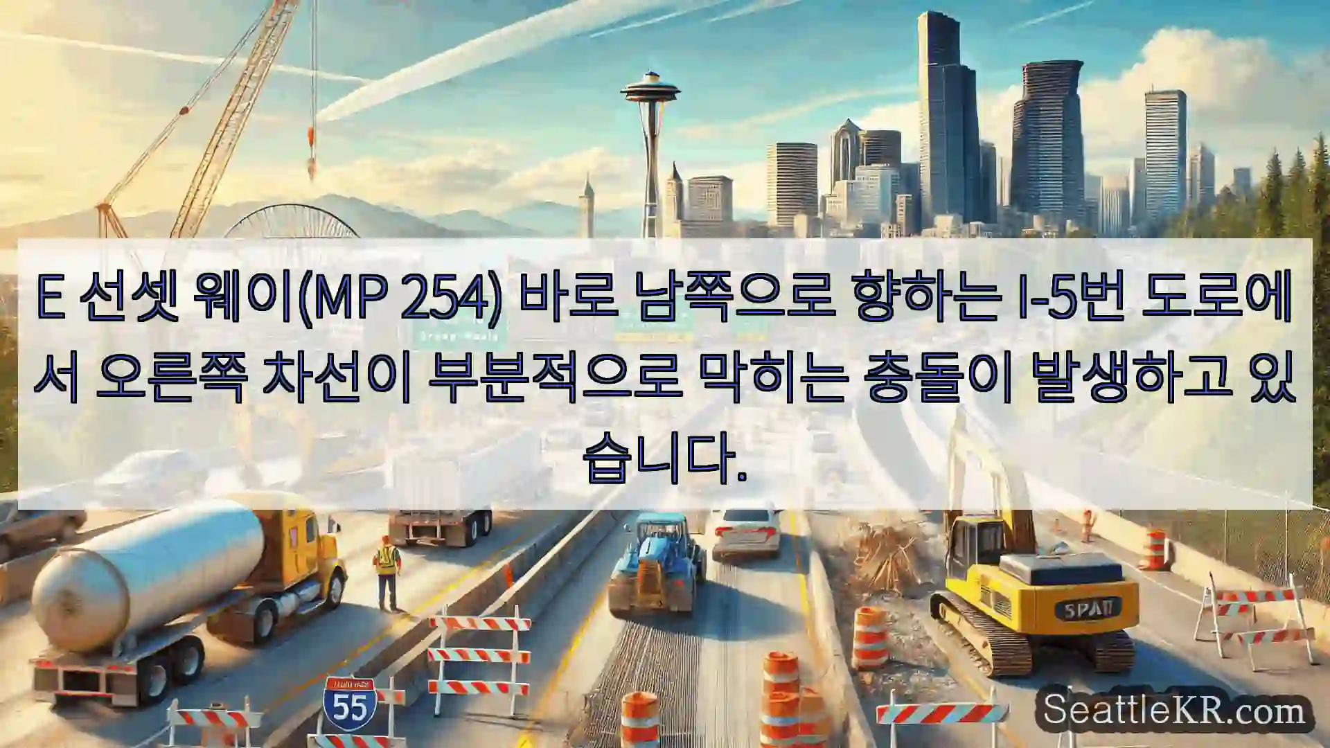 E 선셋 웨이(MP 254) 바로 남쪽으로 향하는 I-5번 도로에서 오른쪽 차선이