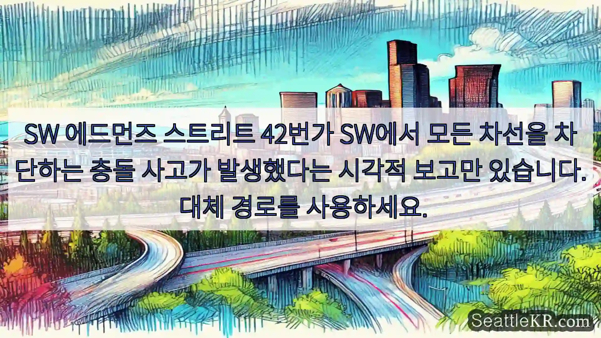 SW 에드먼즈 스트리트 42번가 SW에서 모든 차선을 차단하는 충돌 사고가 발생했다는