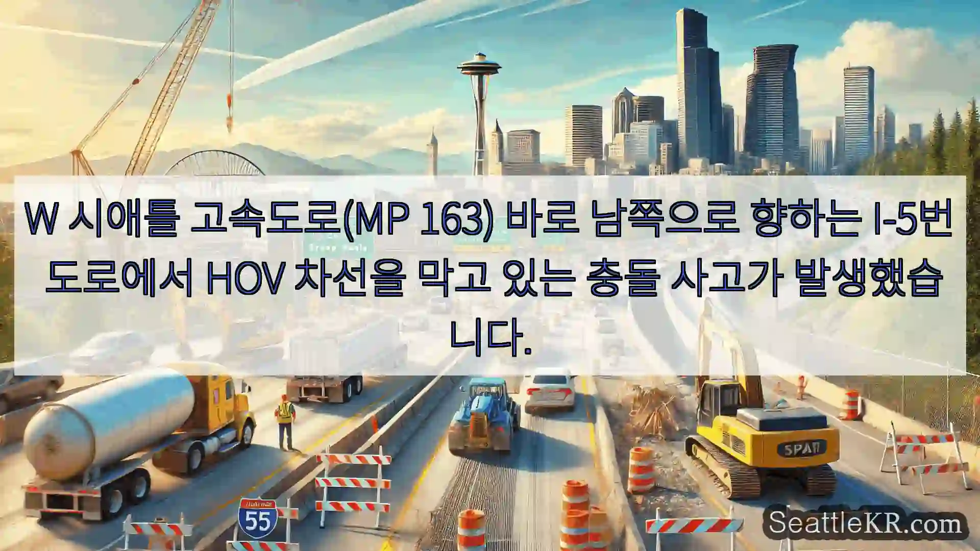 W 시애틀 고속도로(MP 163) 바로 남쪽으로 향하는 I-5번 도로에서 HOV 차선을