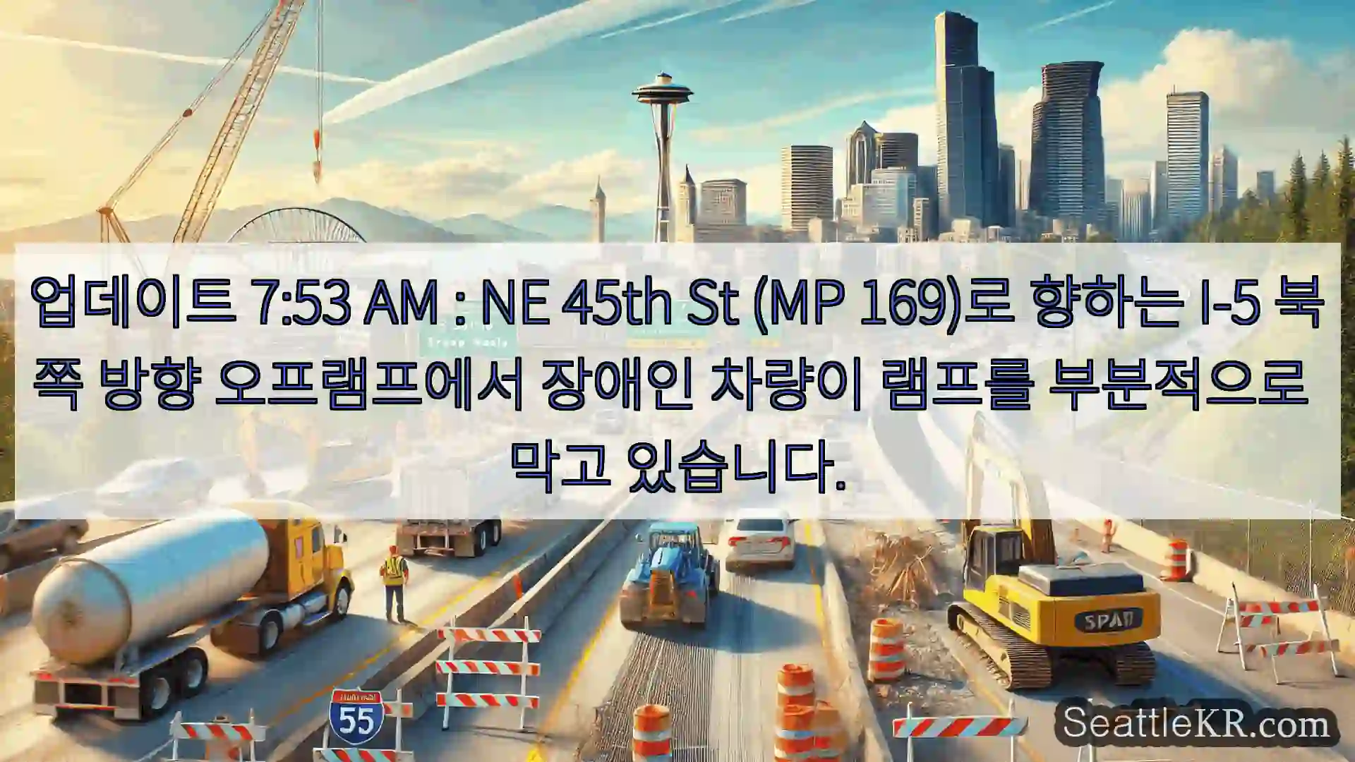 업데이트 7:53 AM : NE 45th St (MP 169)로 향하는 I-5 북쪽 방향