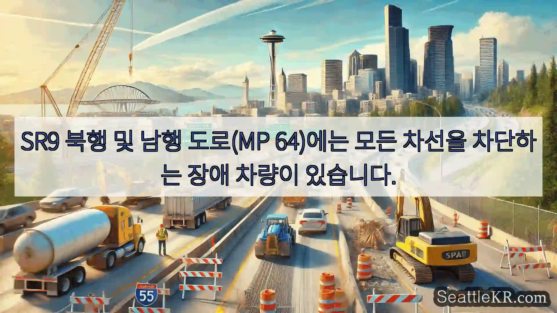 SR9 북행 및 남행 도로(MP 64)에는 모든 차선을 차단하는 장애 차량이 있습니다.