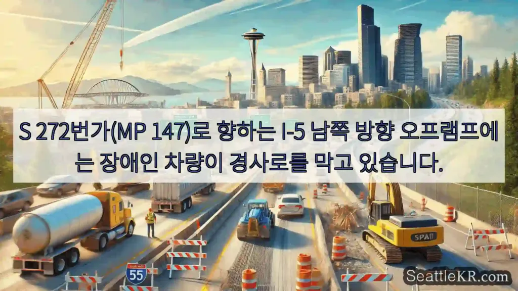 S 272번가(MP 147)로 향하는 I-5 남쪽 방향 오프램프에는 장애인 차량이