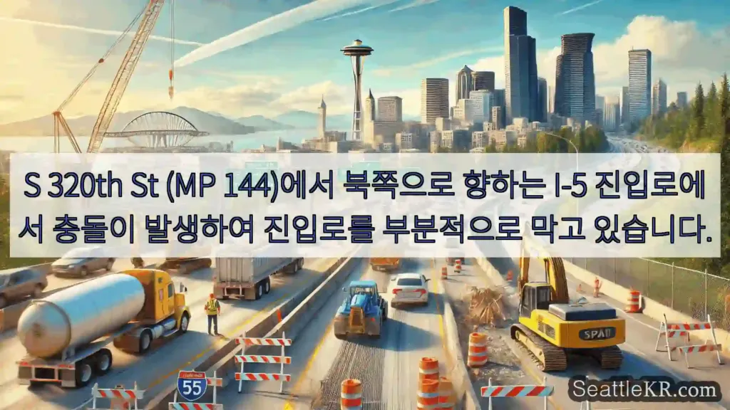 S 320th St (MP 144)에서 북쪽으로 향하는 I-5 진입로에서 충돌이 발생하여