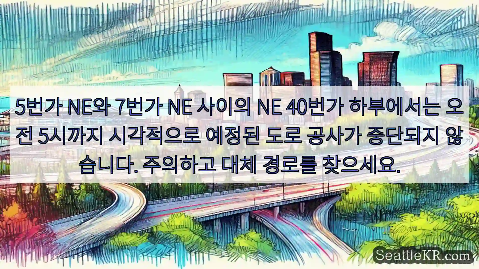 5번가 NE와 7번가 NE 사이의 NE 40번가 하부에서는 오전 5시까지 시각적으로