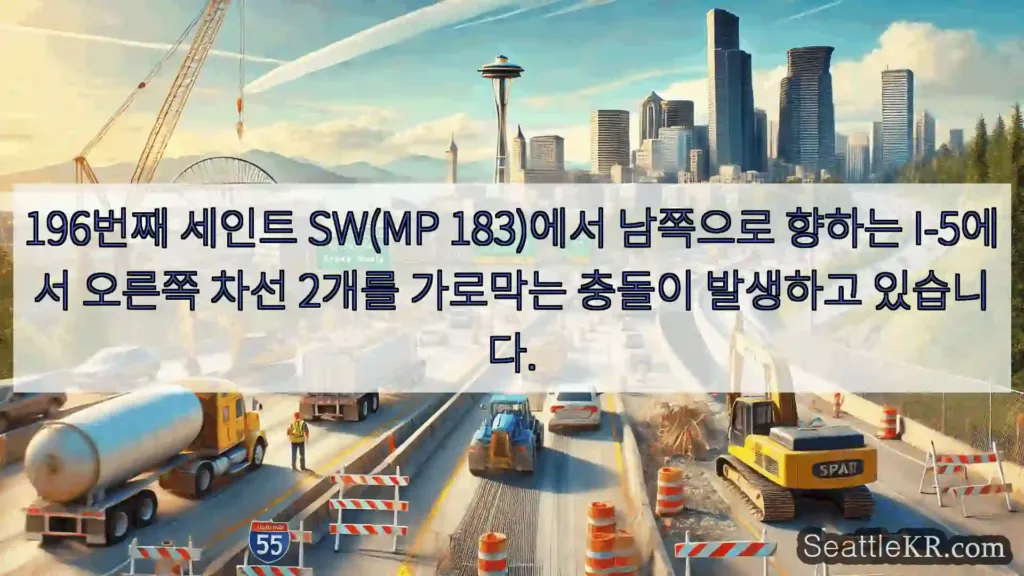 196번째 세인트 SW(MP 183)에서 남쪽으로 향하는 I-5에서 오른쪽 차선 2개를