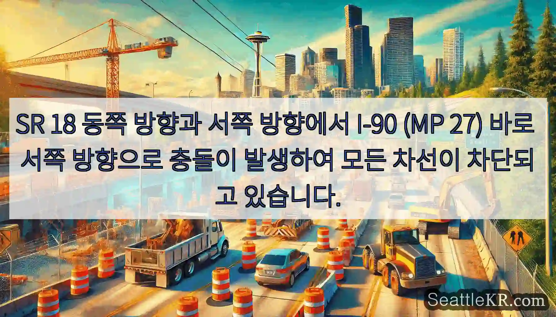 SR 18 동쪽 방향과 서쪽 방향에서 I-90 (MP 27) 바로 서쪽 방향으로 충돌이