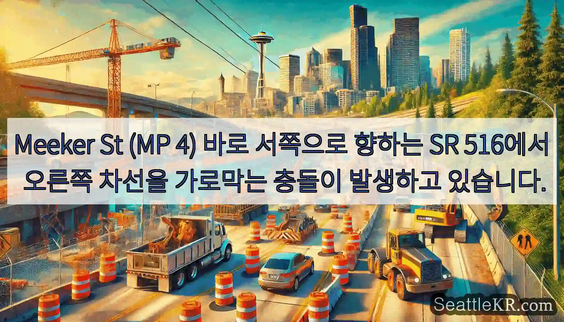 Meeker St (MP 4) 바로 서쪽으로 향하는 SR 516에서 오른쪽 차선을