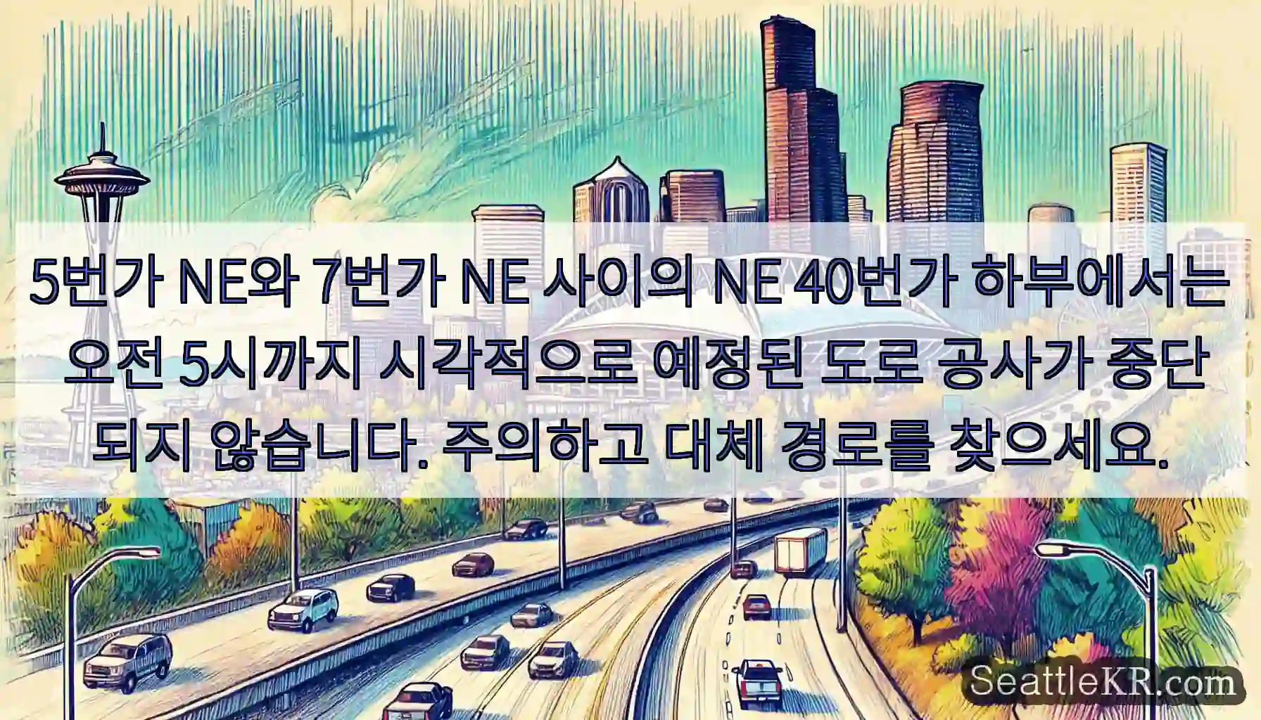 5번가 NE와 7번가 NE 사이의 NE 40번가 하부에서는 오전 5시까지 시각적으로