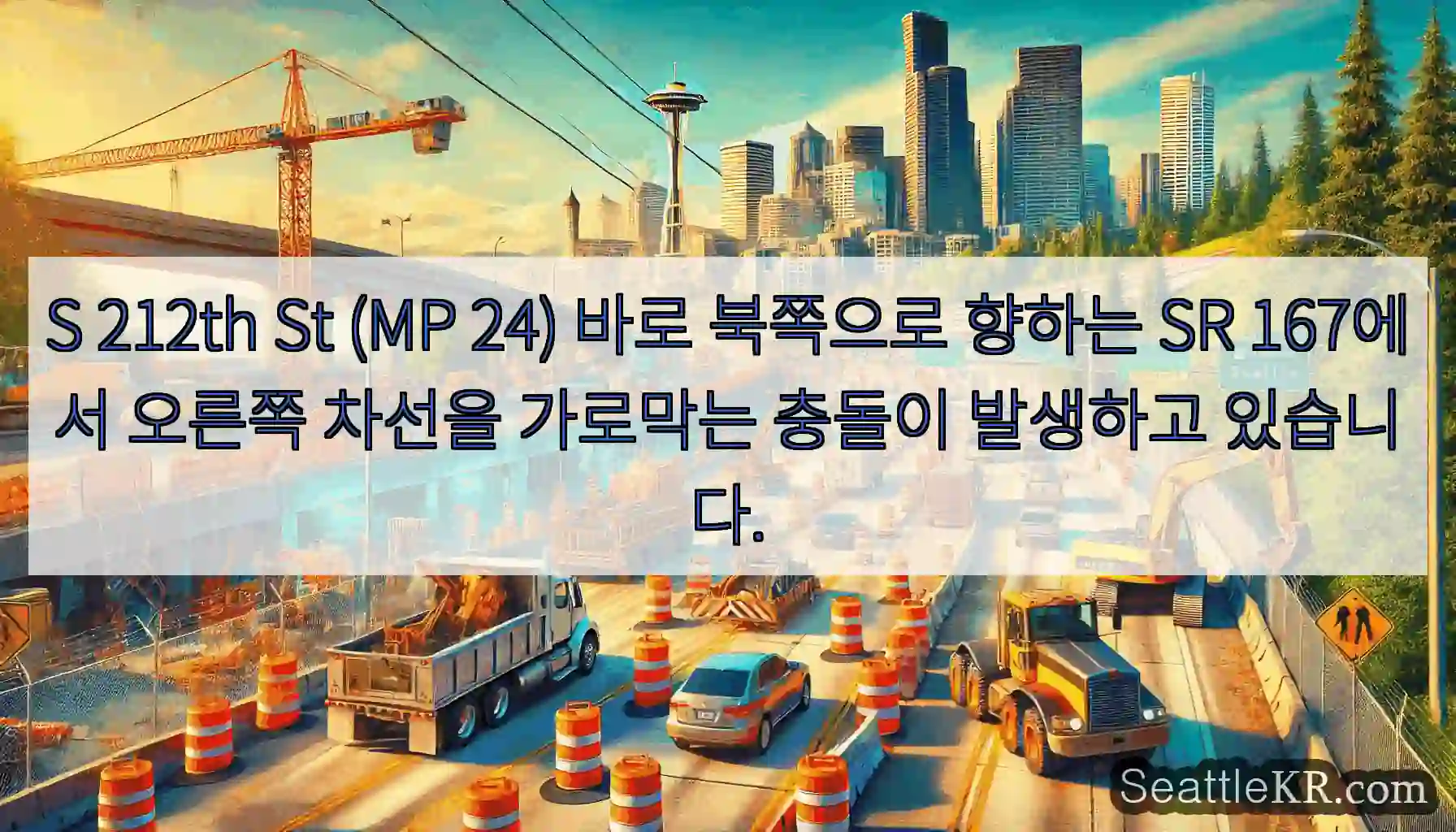 S 212th St (MP 24) 바로 북쪽으로 향하는 SR 167에서 오른쪽 차선을