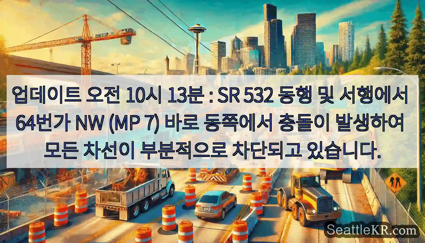 업데이트 오전 10시 13분 : SR 532 동행 및 서행에서 64번가 NW (MP 7)