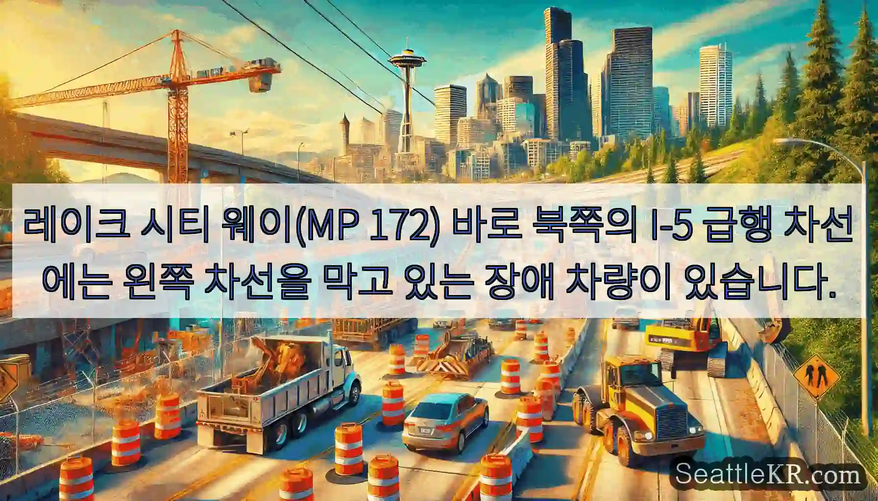 레이크 시티 웨이(MP 172) 바로 북쪽의 I-5 급행 차선에는 왼쪽 차선을 막고 있는