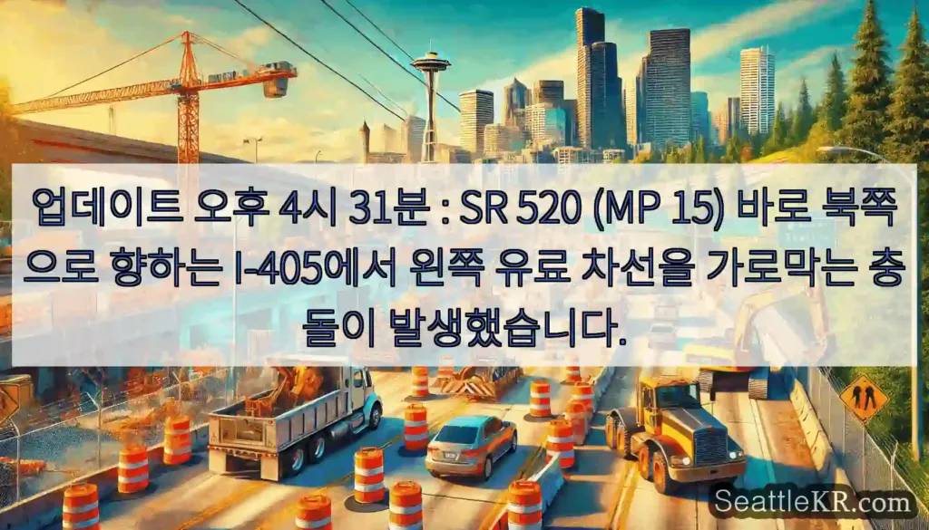 업데이트 오후 4시 31분 : SR 520 (MP 15) 바로 북쪽으로 향하는