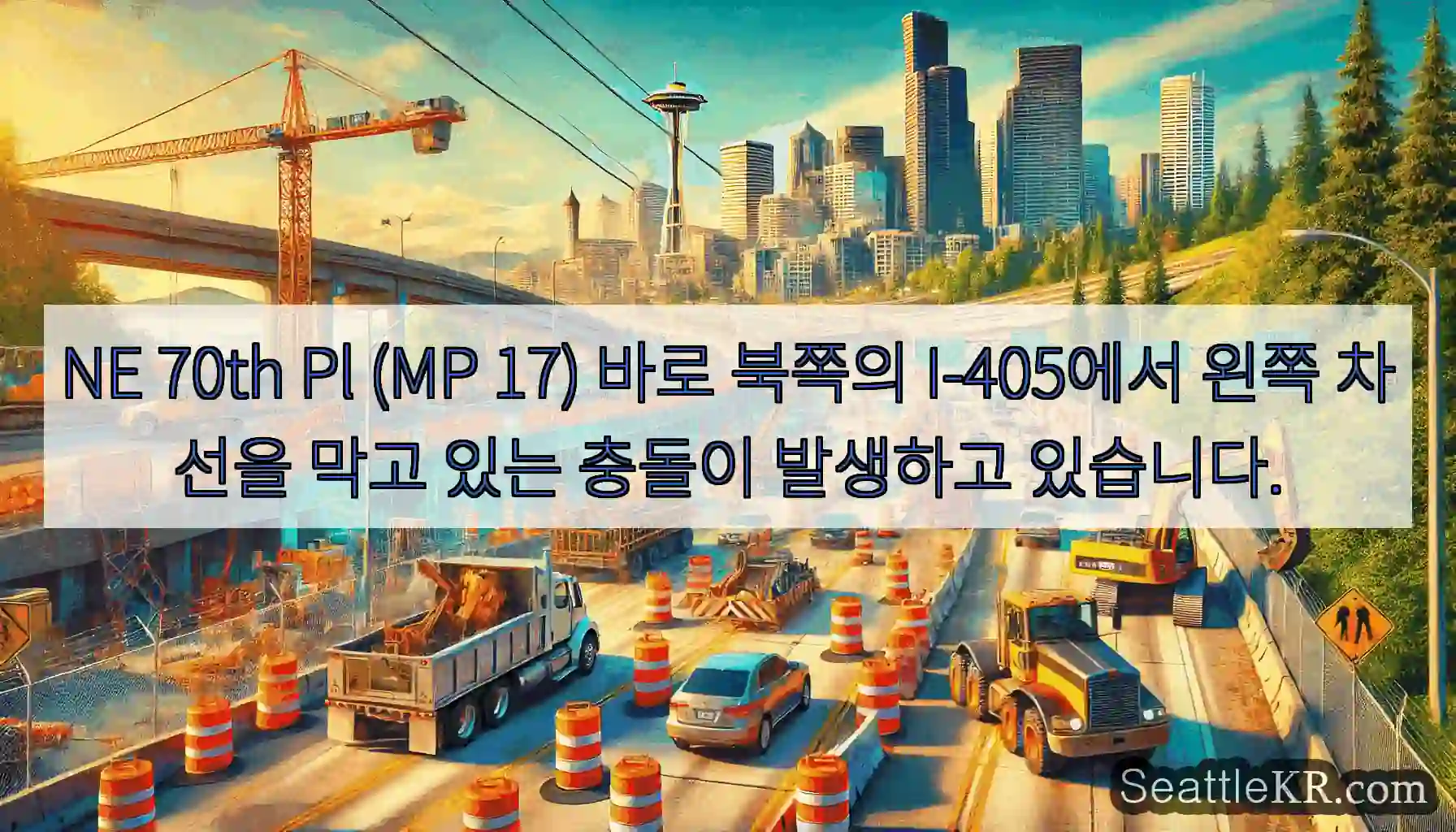 NE 70th Pl (MP 17) 바로 북쪽의 I-405에서 왼쪽 차선을 막고 있는