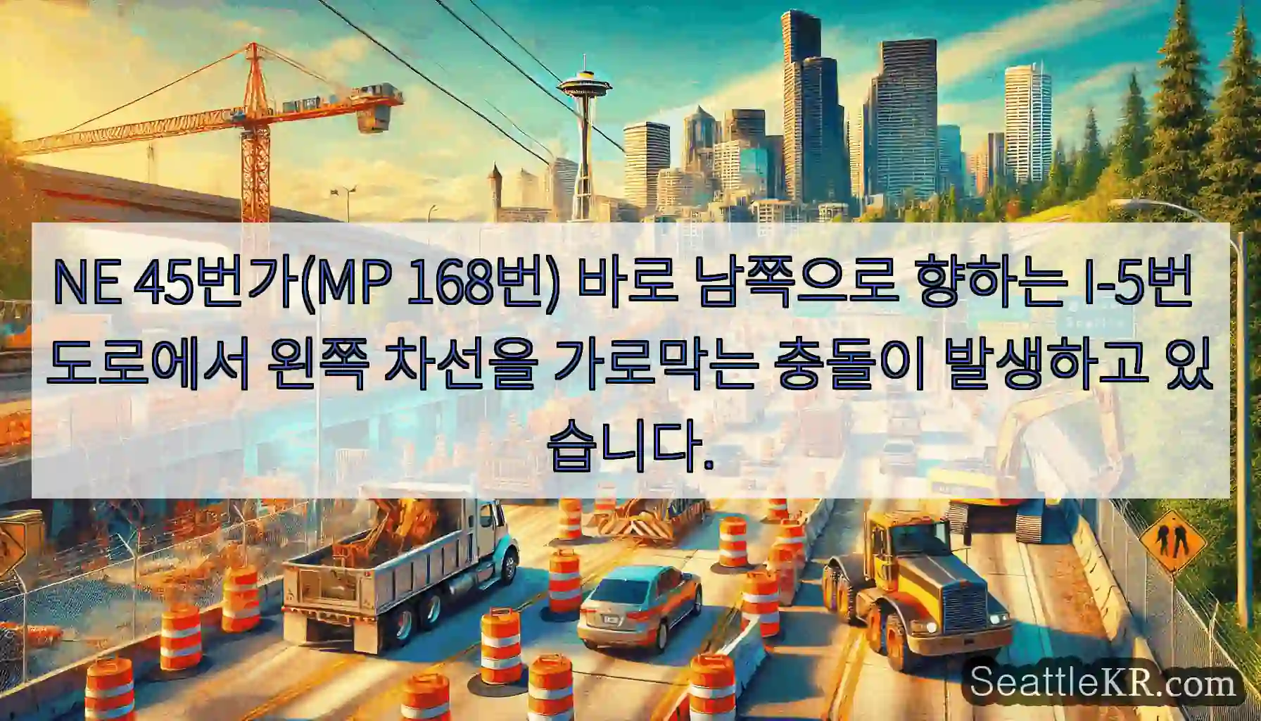 NE 45번가(MP 168번) 바로 남쪽으로 향하는 I-5번 도로에서 왼쪽 차선을