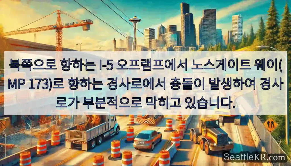 북쪽으로 향하는 I-5 오프램프에서 노스게이트 웨이(MP 173)로 향하는 경사로에서