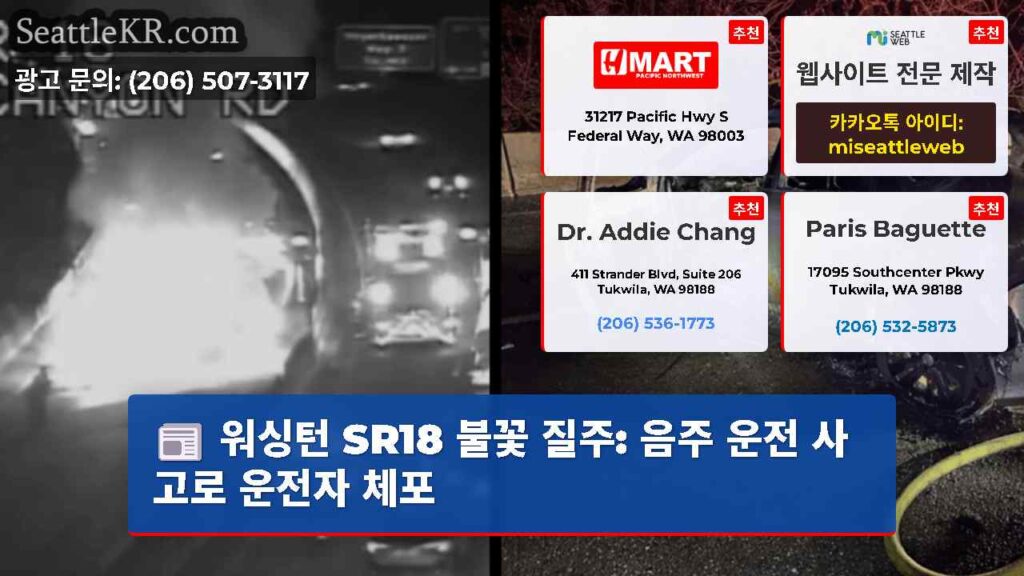 워싱턴 SR18 불꽃 질주: 음주 운전 사고로 운전자 체포