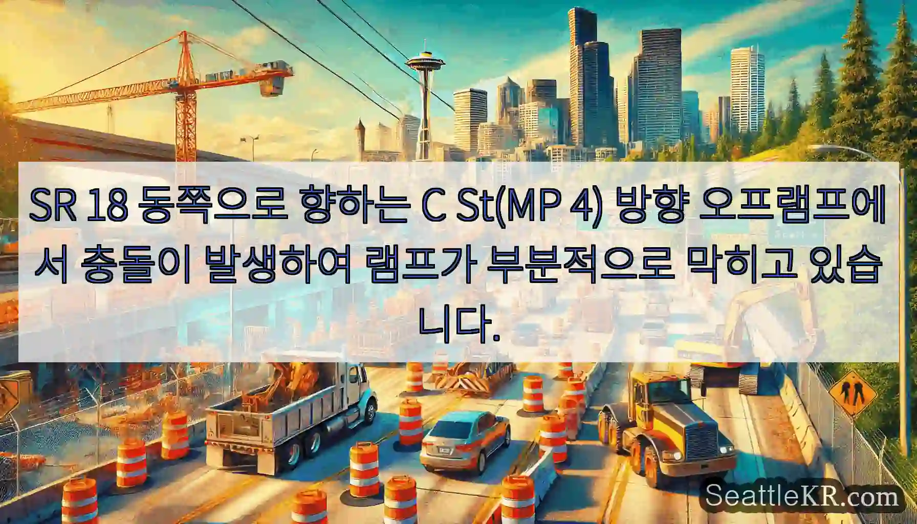 SR 18 동쪽으로 향하는 C St(MP 4) 방향 오프램프에서 충돌이 발생하여 램프가