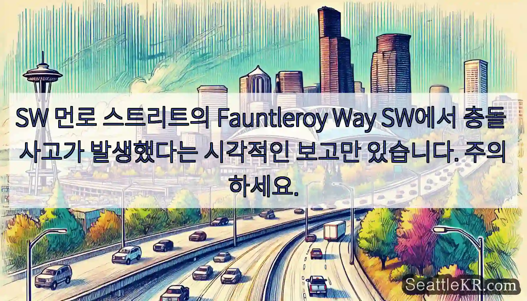 SW 먼로 스트리트의 Fauntleroy Way SW에서 충돌 사고가 발생했다는 시각적인