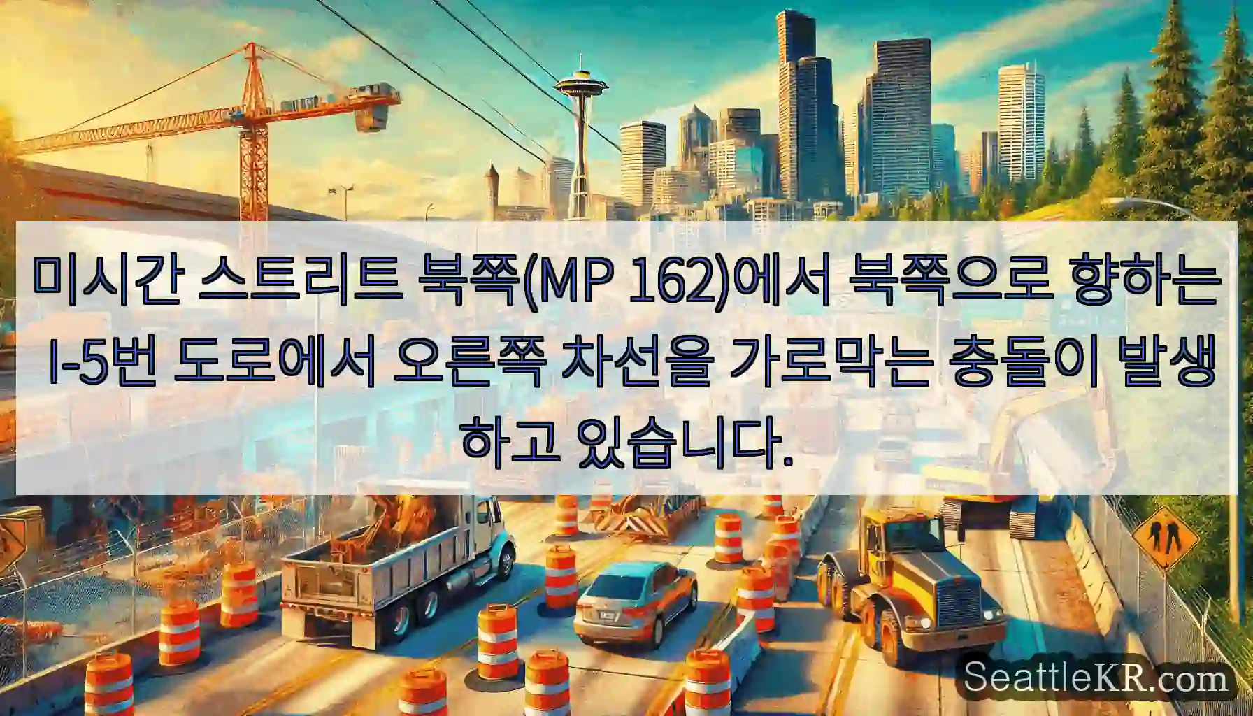 미시간 스트리트 북쪽(MP 162)에서 북쪽으로 향하는 I-5번 도로에서 오른쪽 차선을