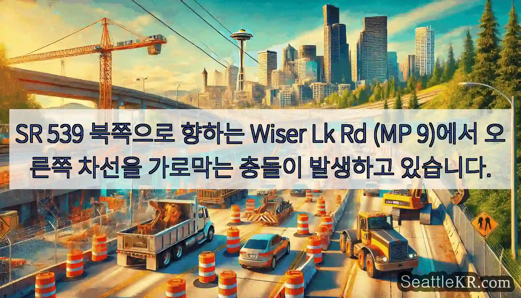 SR 539 북쪽으로 향하는 Wiser Lk Rd (MP 9)에서 오른쪽 차선을 가로막는