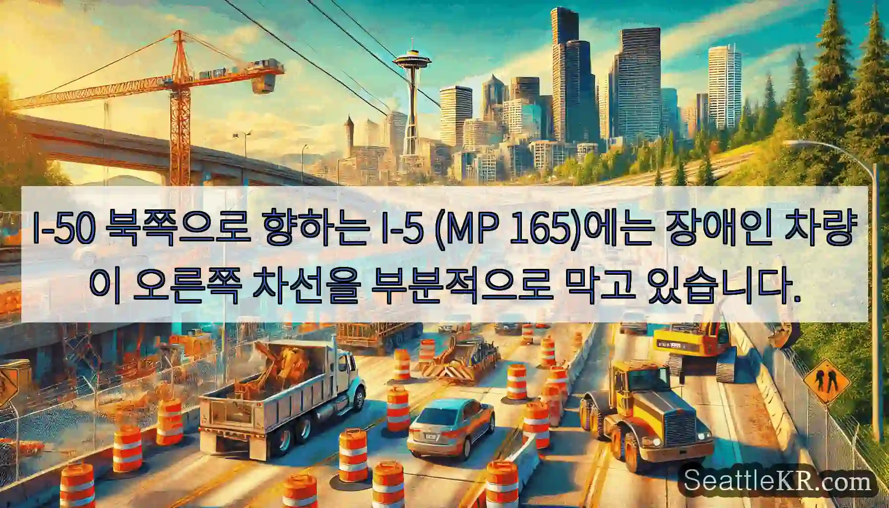 I-50 북쪽으로 향하는 I-5 (MP 165)에는 장애인 차량이 오른쪽 차선을