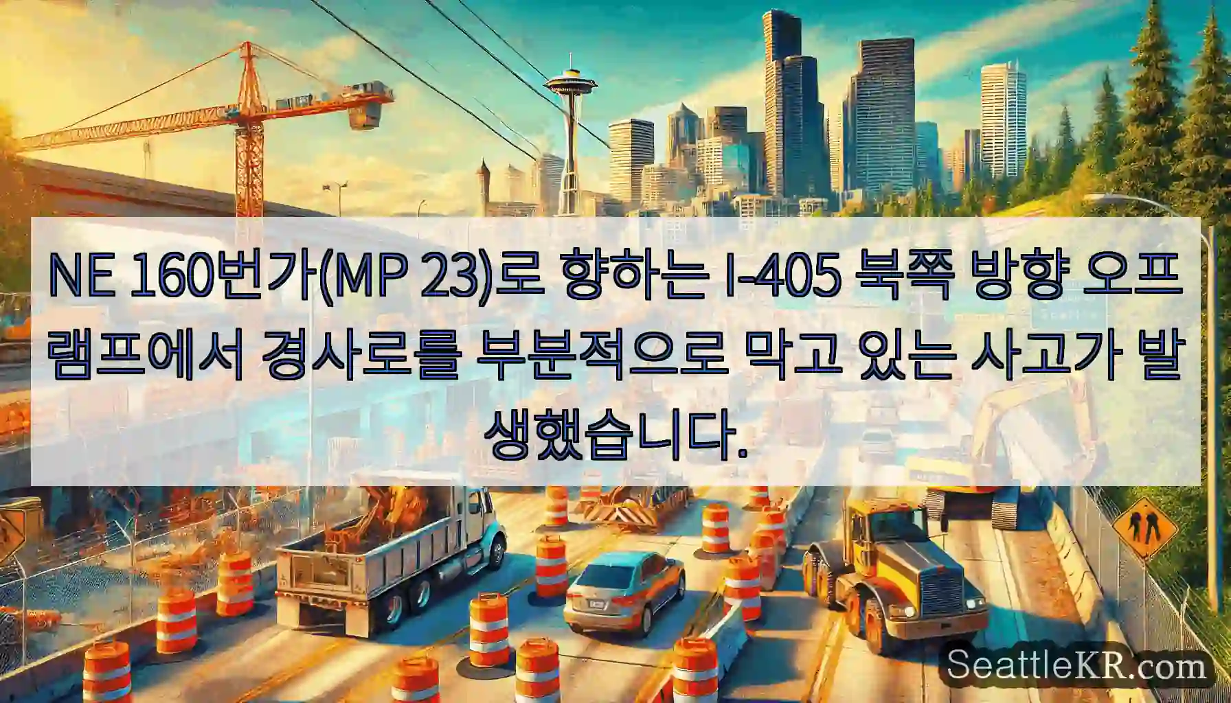 NE 160번가(MP 23)로 향하는 I-405 북쪽 방향 오프램프에서 경사로를