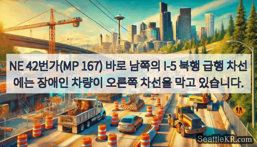NE 42번가(MP 167) 바로 남쪽의 I-5 북행 급행 차선에는 장애인 차량이 오른쪽